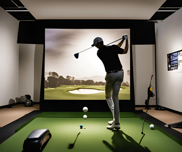 man enjoying the golf simulator